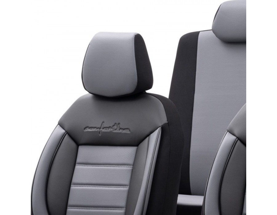 Sitzbezug Comfortline Leder Schwarz/Grau 11-teiliges universal Set Airbag  tauglich