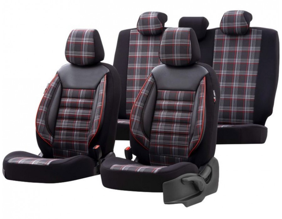 Sitzbezug Sportline Stoff Schwarz-Grau-Rot 11-teiliges universal Set Airbag  tauglich