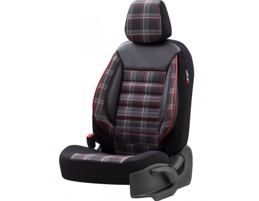 Auto-Sitzbezüge, 2-Sitzer, 1 + 1, zweifarbig, Rot, Schwarz, Stoff für Auto  Taxi : : Auto & Motorrad