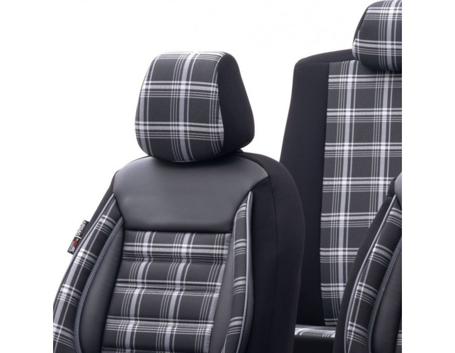 Sitzbezug Royal Velour Schwarz weisser Rand 11-teiliges universal Set  Airbag tauglich