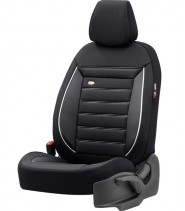 Sitzbezug Prestige Stoff Schwarz weisser Rand 11-teiliges universal Set  Airbag tauglich