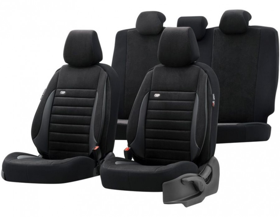 Sitzbezug Royal Velour Schwarz 11-teiliges universal Set Airbag