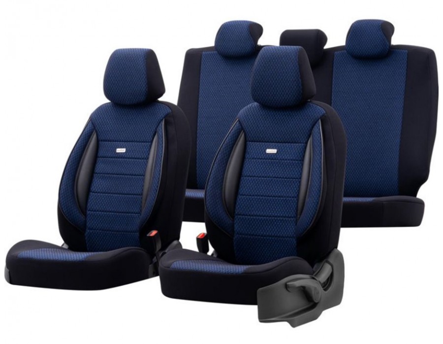 Sitzbezug Sport-Fit Stoff Blau-Schwarz 11-teiliges universal Set Airbag  tauglich