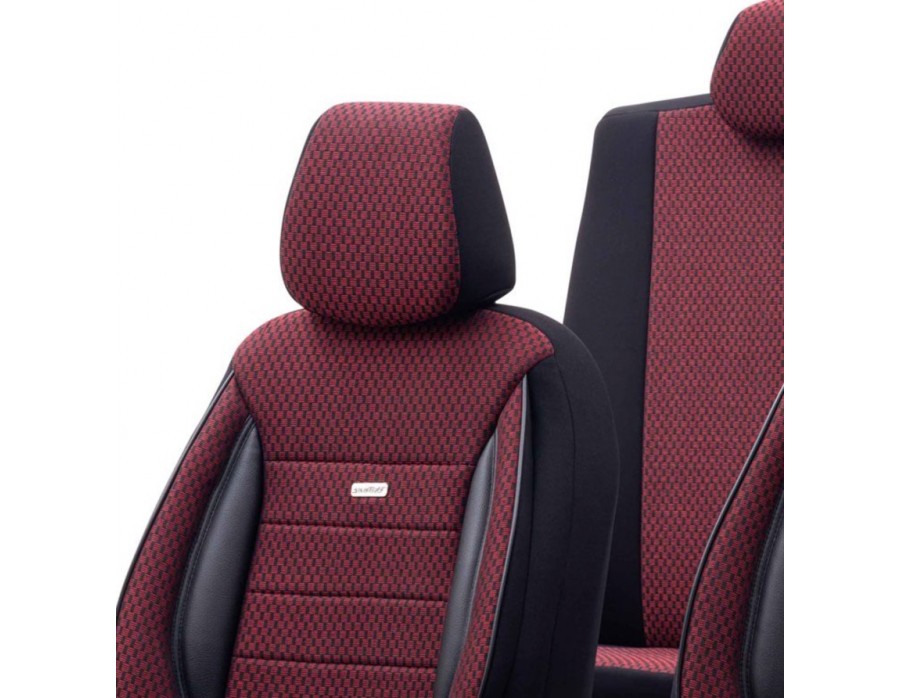 Sitzbezug Sport-Fit Stoff Rot-Schwarz 11-teiliges universal Set Airbag  tauglich