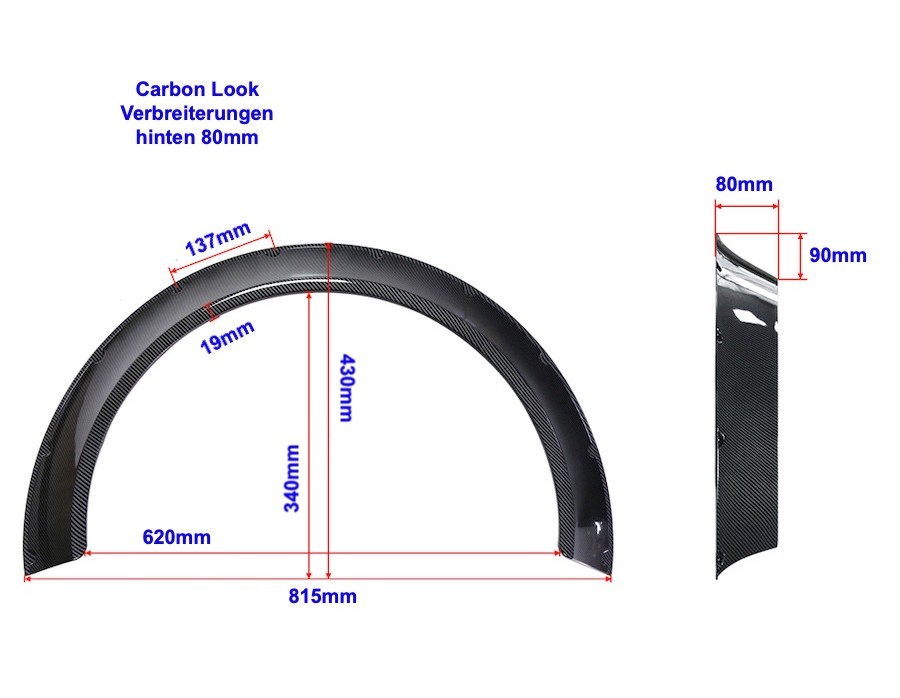 Kotflügelverbreiterungen universal vorne 60mm und hinten 80mm 4-teilig  Carbon Look